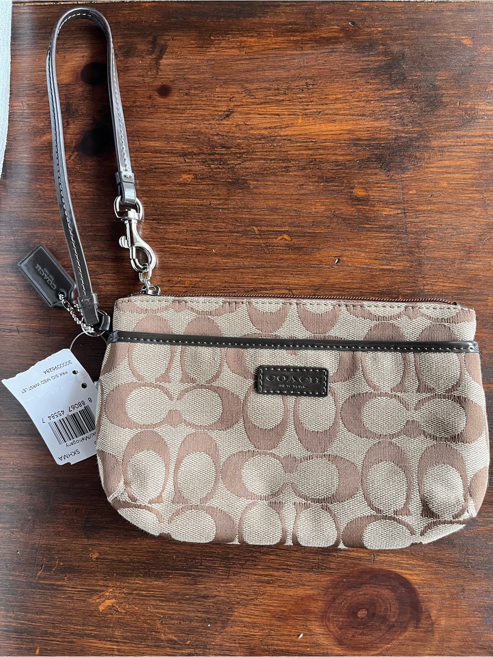 NWT Coach Signature Canvas Wristlet in Khaki and Brown